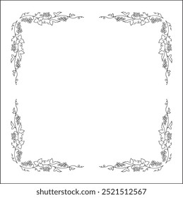 Vegetal  frame with grapevine, decorative corners for greeting cards, banners, business cards, invitations, menus. Isolated vector illustration.	