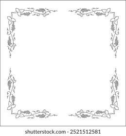 Vegetal  frame with grapevine, decorative corners for greeting cards, banners, business cards, invitations, menus. Isolated vector illustration.	