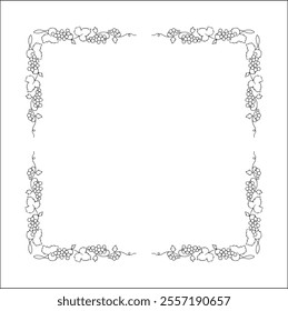 Vegetal frame with grapevine, decorative corners for greeting cards, banners, business cards, invitations, menus. Isolated vector illustration.	
