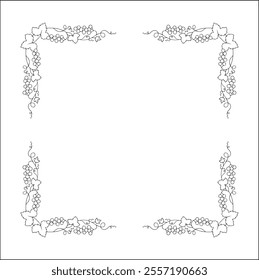 Vegetal frame with grapevine, decorative corners for greeting cards, banners, business cards, invitations, menus. Isolated vector illustration.	

