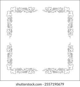 Vegetal frame with grapevine, decorative corners for greeting cards, banners, business cards, invitations, menus. Isolated vector illustration.	
