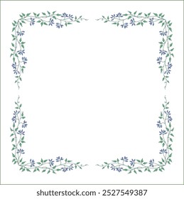 Vegetal green floral frame with blue berries, autumn frame, decorative corners for greeting cards, banners, business cards, invitations, menus. Isolated vector illustration.	
