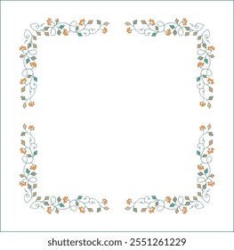 Vegetal green floral frame with orange berries, autumn frame, decorative corners for greeting cards, banners, business cards, invitations, menus. Isolated vector illustration.	
