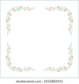 Vegetal green floral frame with pink berries, green frame, decorative corners for greeting cards, banners, business cards, invitations, menus. Isolated vector illustration.	
