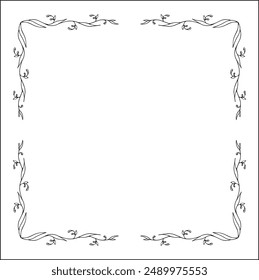 Vegetal ornamental frame with leaves and flowers, decorative border, corners for greeting cards, banners, business cards, invitations, menus. Isolated vector illustration.	