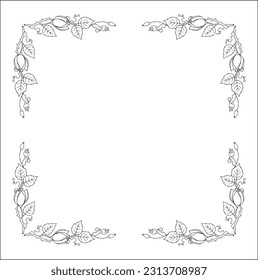 Vegetal ornamental frame with roses, decorative border for greeting cards, banners, invitations. Isolated vector illustration.