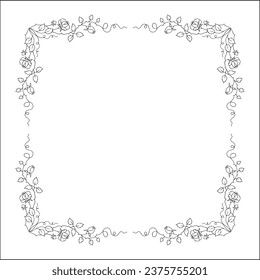 Vegetal ornamental frame with roses, decorative border for greeting cards, banners, invitations. Isolated vector illustration.	