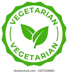 Vegetarian 100 label vector icon illustration for product package. Vegan green logo, symbol, badge, tag, stamp, seal. Natural organic eco product sticker, mark, tag or emblem isolated.