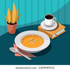 Vegetarian autumn pumpkin soup with cream
