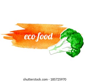 Vegetarian background. Eco food. Watercolor background.