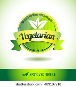 Vegetarian badge label seal text tag word stamp logo design green leaf template vector eps
