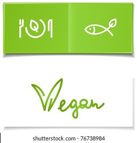 vegetarian book menu with fish and dish symbols