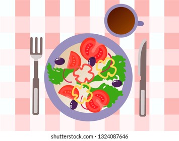 vegetarian breakfast with a cup of coffee. Vector Illustration