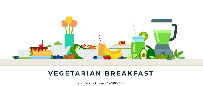 Vegetarische Frühstücksvektor-Illustration in flachem Design.