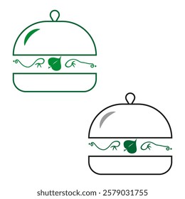 Vegetarian burger icon. Green leaf design. Healthy food concept. Minimal vector illustration.