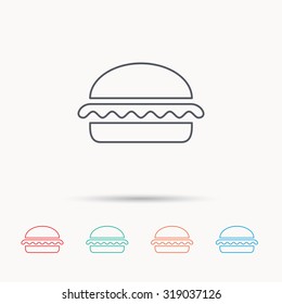 Vegetarian burger icon. Healthy fast food sign. Burger symbol. Linear icons on white background. Vector