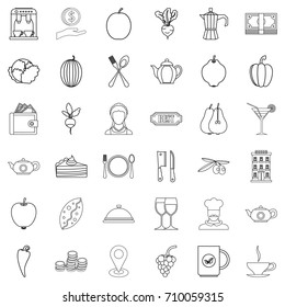 Vegetarian cafe icons set. Outline style of 36 vegetarian cafe vector icons for web isolated on white background