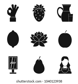 Vegetarian cafe icons set. Simple set of 9 vegetarian cafe vector icons for web isolated on white background