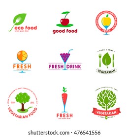 Vegetarian cafe logo design set. Vegan restaurant logo templates set.