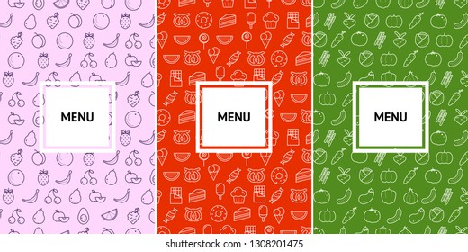 Vegetarian and cafe menu pattern design template.
