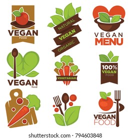 Vegetarian cafe menu vector icons templates set of vegetables and vegan heart leaf