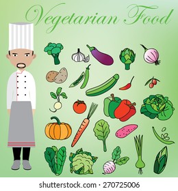 Vegetarian and chef in vector style