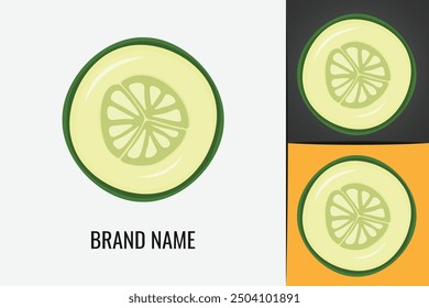 Vegetarian cucumber slice logo vegetable. Sliced cucumber logotype.  Healthy food and diet logo 