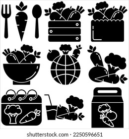 Vegetarian Day icon set glyph style part two