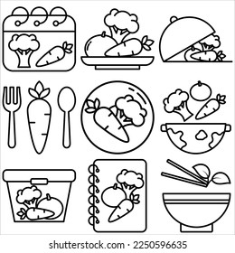 Vegetarian Day icon set outline style part four