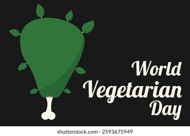 Vegetarian Day symbol. Green leg with leaves. Vegan lifestyle illustration