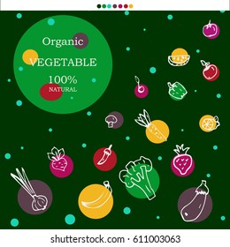 Vegetarian design. Vector card. Abstract image of vegetables and fruits. It can be used on websites, design of packages and brochures