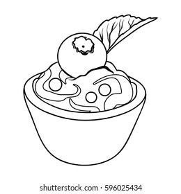 Vegetarian dessert. For vegetarians ice cream in a chocolate Cup and blueberry.Vegetarian Dishes single icon in outline style vector symbol stock illustration.