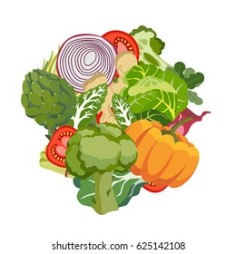 Vegetarian Diet Healthy Food Organic Vegetables Vegan Snack Leafy Greens Set Collection of Products Cooking Background Vector Art Design Illustration