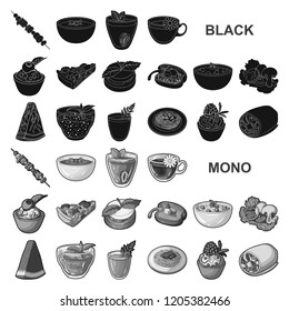 Vegetarian dish black icons in set collection for design.Vegetable and milk food vector symbol stock web illustration.