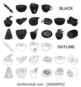 Vegetarian dish black icons in set collection for design.Vegetable and milk food vector symbol stock web illustration.