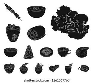 Vegetarian dish black icons in set collection for design.Vegetable and milk food vector symbol stock web illustration.