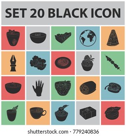 Vegetarian dish black icons in set collection for design.Vegetable and milk food vector symbol stock web illustration.