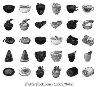 Vegetarian dish black,monochrome icons in set collection for design.Vegetable and milk food vector symbol stock web illustration.