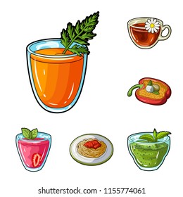 Vegetarian dish cartoon icons in set collection for design.Vegetable and milk food vector symbol stock web illustration.