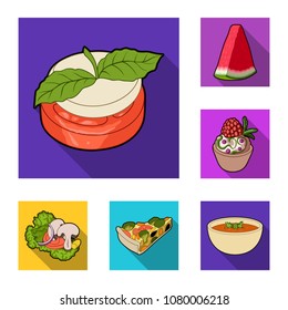 Vegetarian dish flat icons in set collection for design.Vegetable and milk food vector symbol stock web illustration.