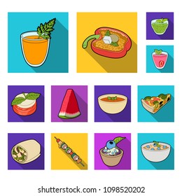 Vegetarian dish flat icons in set collection for design.Vegetable and milk food vector symbol stock web illustration.