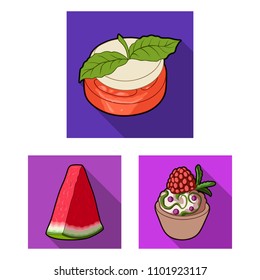 Vegetarian dish flat icons in set collection for design.Vegetable and milk food vector symbol stock web illustration.