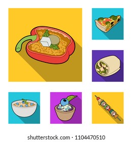 Vegetarian dish flat icons in set collection for design.Vegetable and milk food vector symbol stock web illustration.