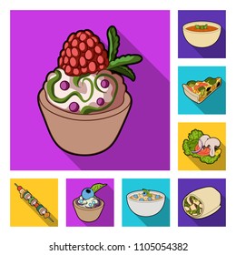 Vegetarian dish flat icons in set collection for design.Vegetable and milk food vector symbol stock web illustration.