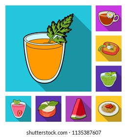 Vegetarian dish flat icons in set collection for design.Vegetable and milk food vector symbol stock web illustration.