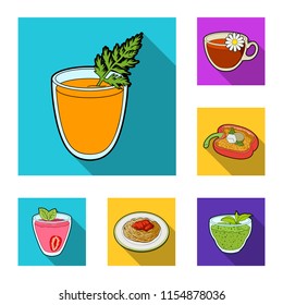 Vegetarian dish flat icons in set collection for design.Vegetable and milk food vector symbol stock web illustration.