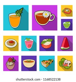 Vegetarian dish flat icons in set collection for design.Vegetable and milk food vector symbol stock web illustration.
