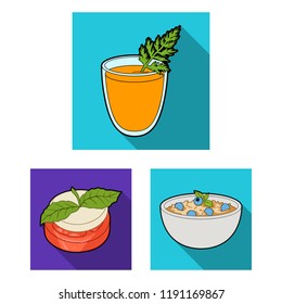 Vegetarian dish flat icons in set collection for design.Vegetable and milk food vector symbol stock web illustration.