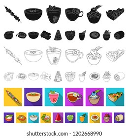 Vegetarian dish flat icons in set collection for design.Vegetable and milk food vector symbol stock web illustration.