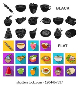 Vegetarian dish flat icons in set collection for design.Vegetable and milk food vector symbol stock web illustration.